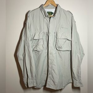 Cabela’s Guide Wear Fishing Khaki Long Sleeve Top Mens XL